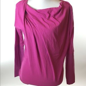 Bloom yoga top pink boat neck draped front